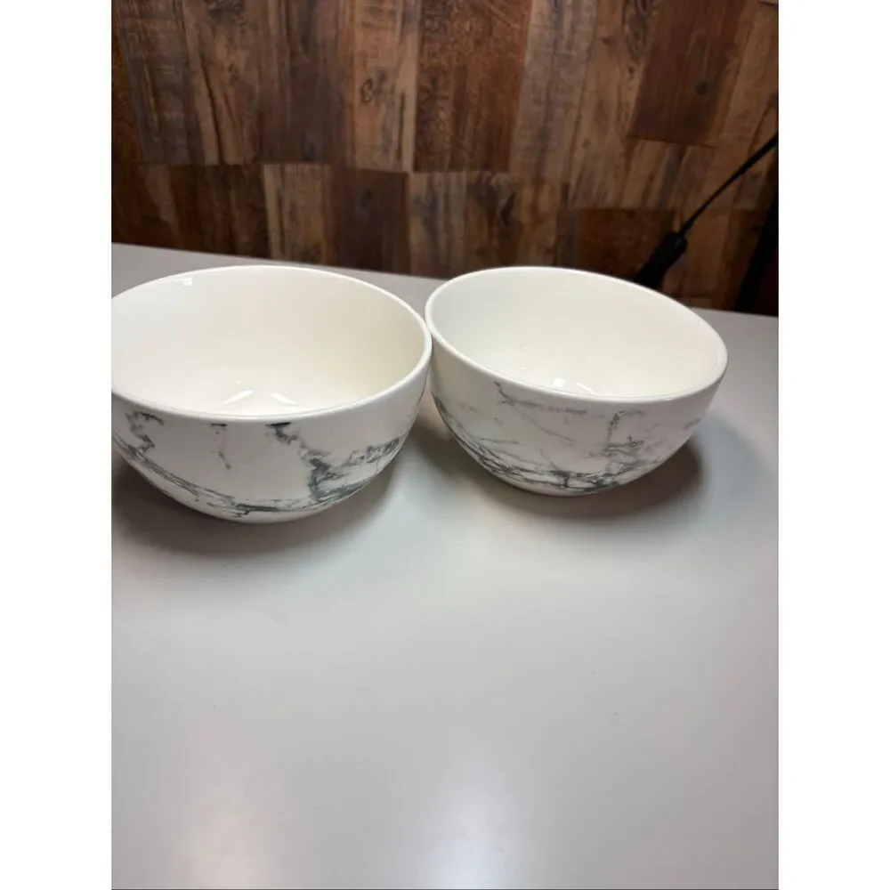Royal Norfolk Marble Pattern Soup Cereal Bowls Set Of 2 White Gray